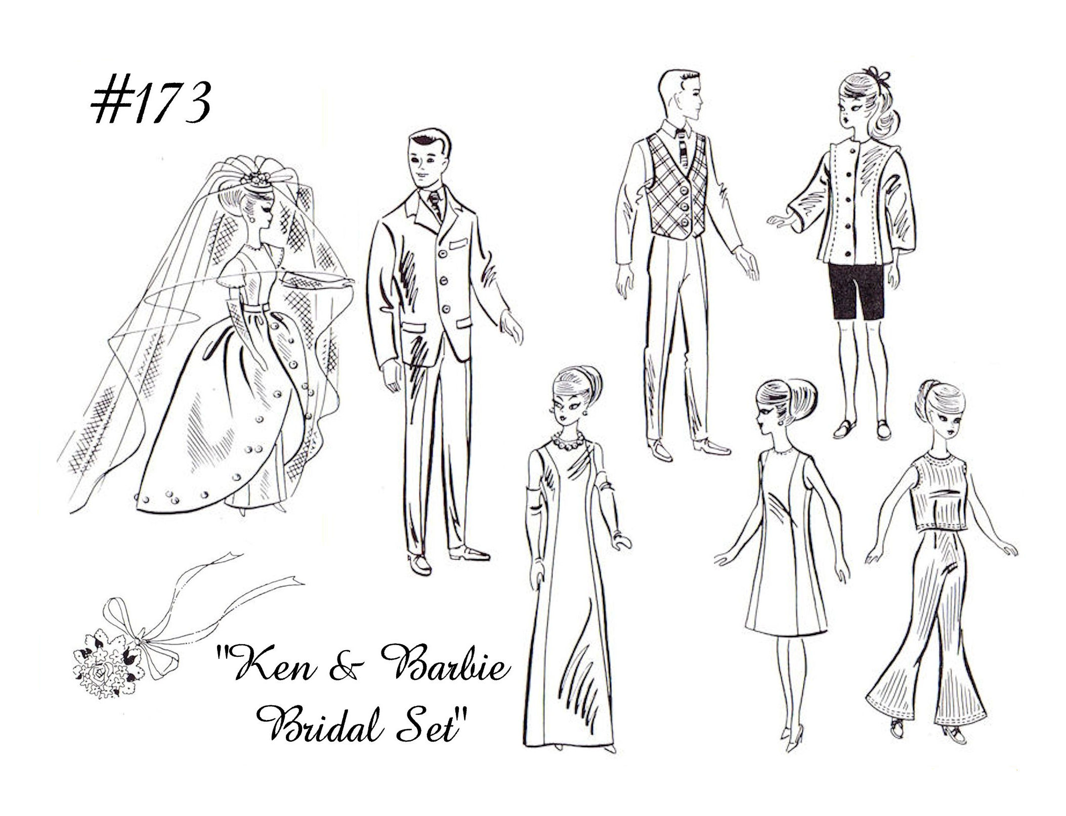 Vintage Barbie & Ken Bridal Ensemble Pattern #173  